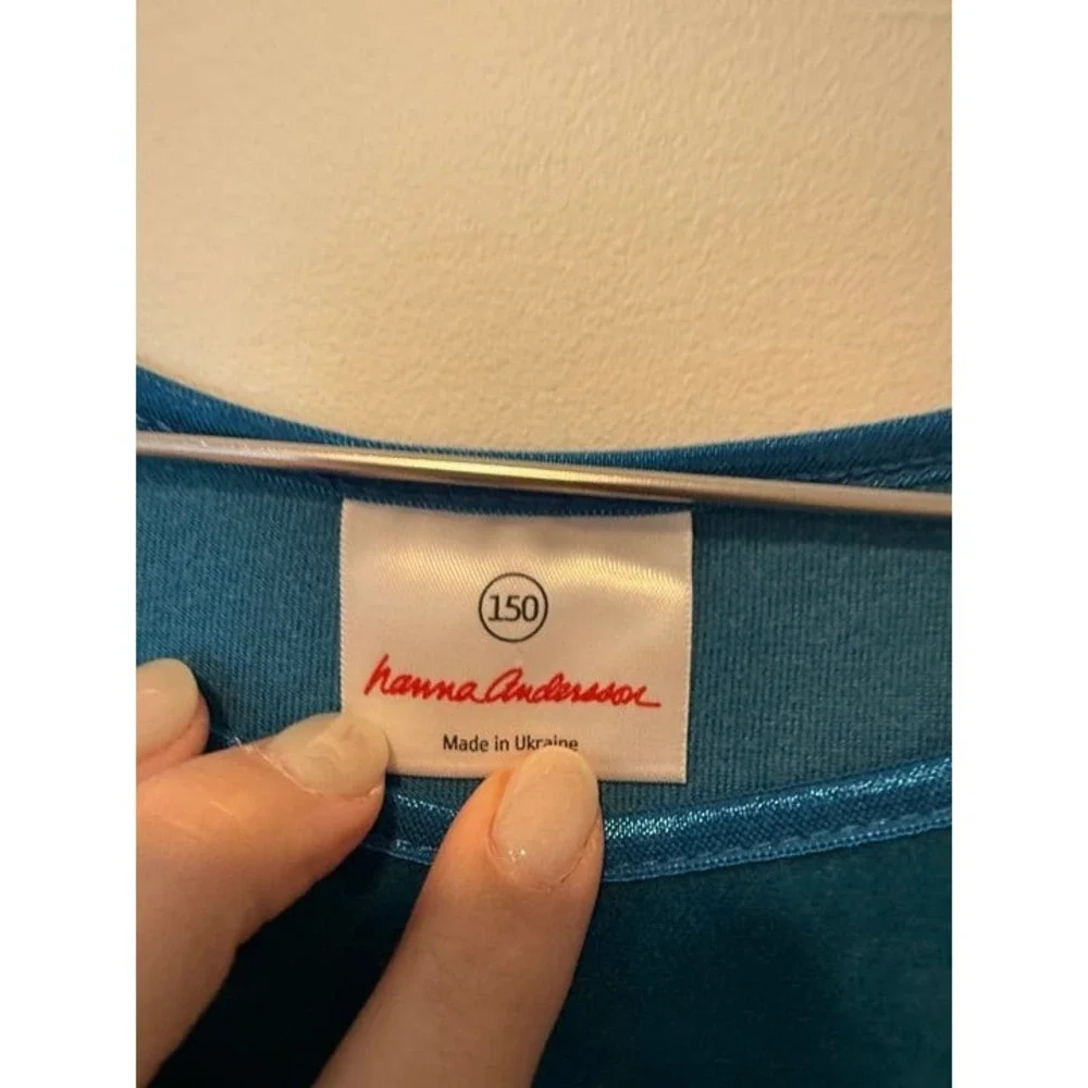 Hanna Andersson Velour Twirl Dress Baltic Blue 150cm 12 EUC